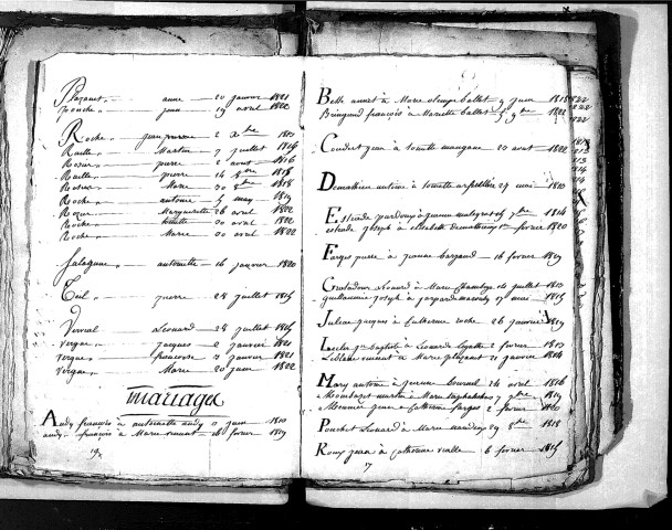 Tables décennales des mariages (1813-1822)