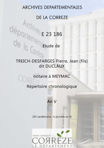 Répertoire chronologique : 30 vendémiaire-6 pluviôse an V