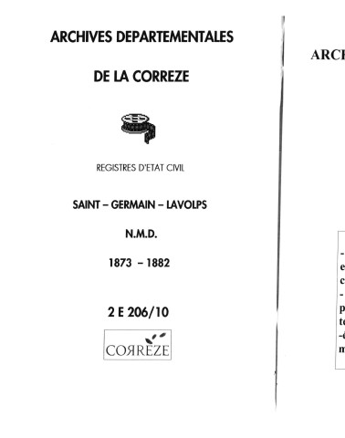 Naissances, mariages, décès (1873-1882)