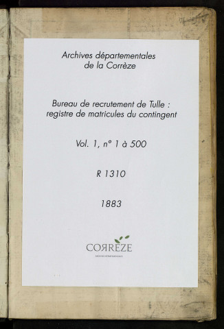 Classe 1883 : matricules 1 à 500.