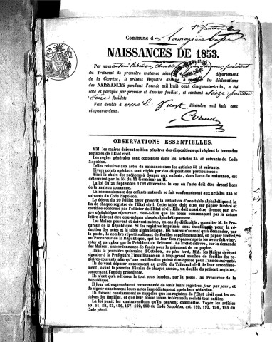 Naissances, mariages, décès (1853-1862)