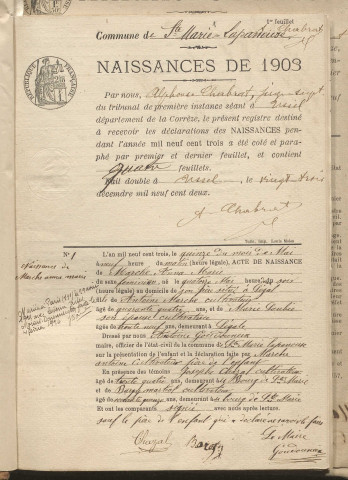 Naissances, mariages, décès (1903-1912).