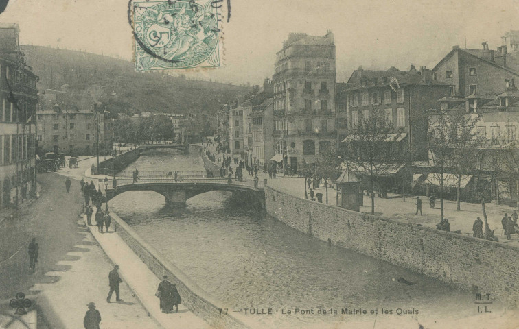 Tulle : "77 - Tulle - Le pont de la mairie et les quais".