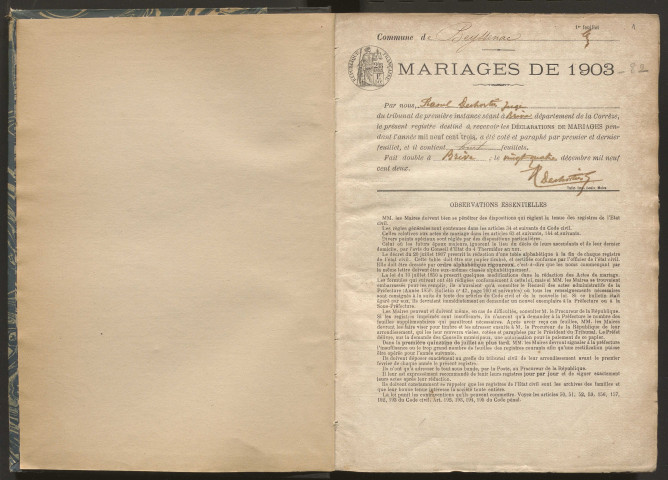 Mariages (1903-1932).