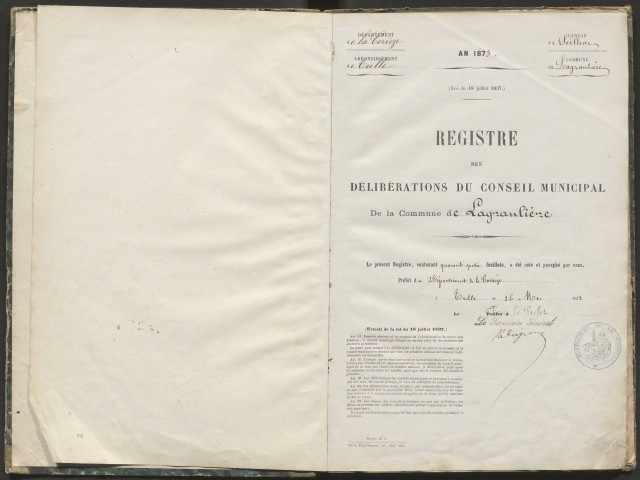 Délibérations du conseil municipal. 23 novembre 1873-28 décembre 1879
