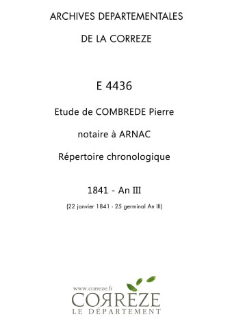 Répertoire chronologique : 22 janvier 1741-25 germinal an III