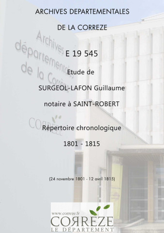 Répertoire chronologique : 24 novembre 1801-12 avril 1815