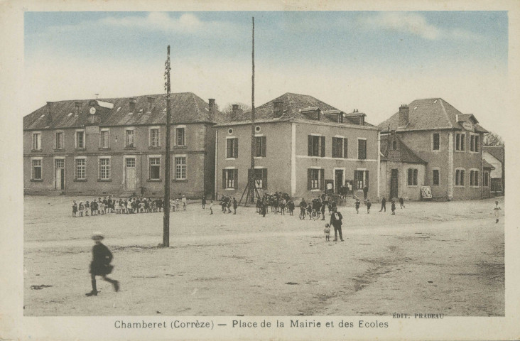 Chamberet : "Chamberet (Corrèze) - Place de la mairie et des écoles".