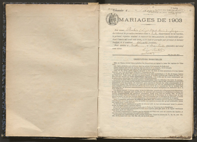 Mariages (1903-1921).