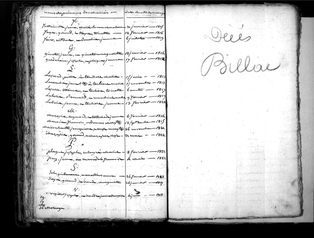 Tables décennales des mariages (1813-1822)