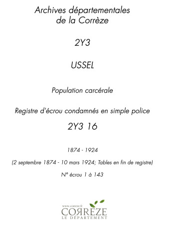 Registre d'écrou de simple police : 2 septembre 1874 - 10 mars 1924