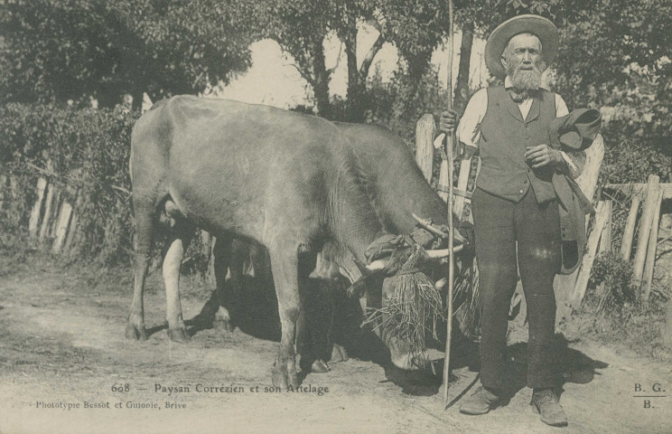 Folklore : "608 - Paysan corrézien et son attelage".