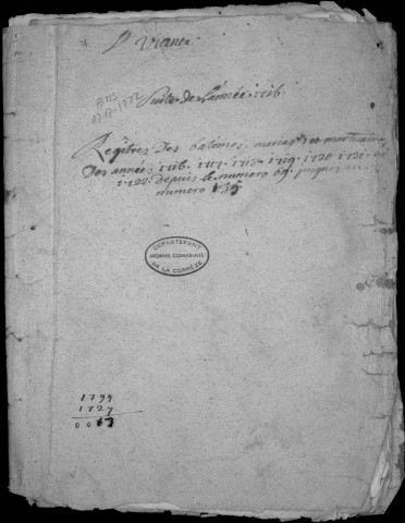 Baptêmes, mariages, sépultures. (1717-1759)