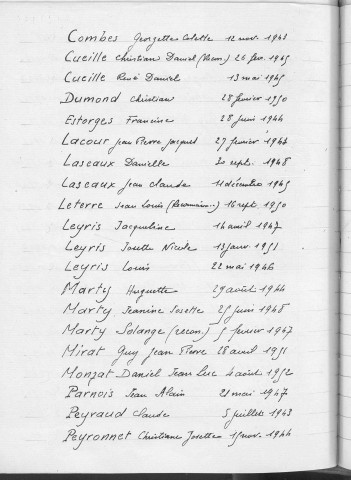 Tables décennales des naissances (1943-1952)