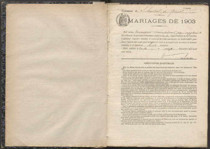 Mariages (1903-1921).