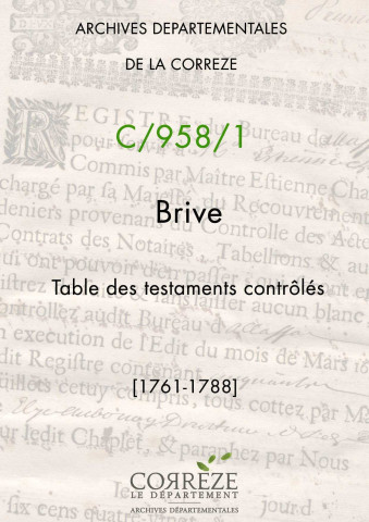 Table des testaments contrôlés.