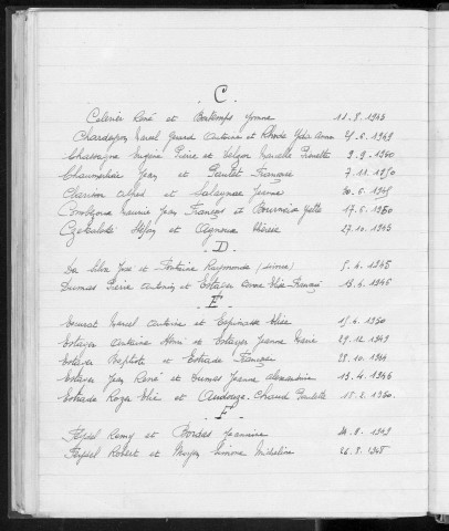 Tables décennales des mariages (1943-1952)