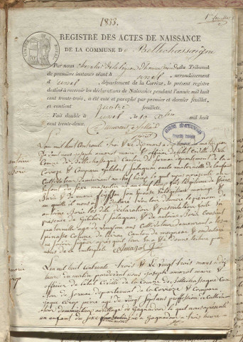 Naissances, mariages, décès (1833-1842)