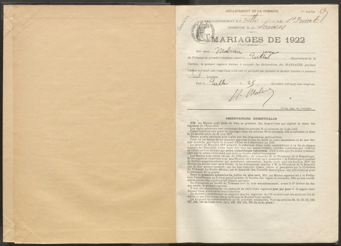 Mariages (1922-1932).