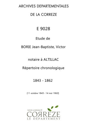 Répertoire chronologique : 11 octobre 1843-14 mai 1862