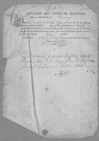 Mariages (1833-1843)