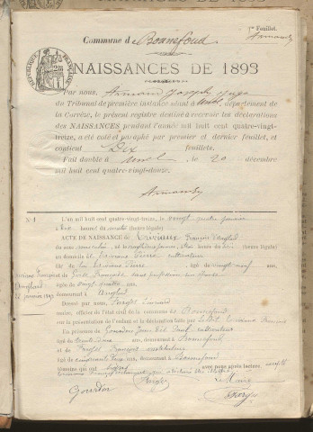Naissances, mariages, décès (1893-1902)