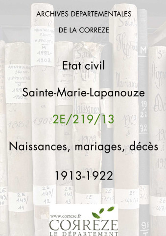 Naissances, mariages, décès (1913-1922).