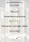 Naissances, mariages, décès (1913-1922).