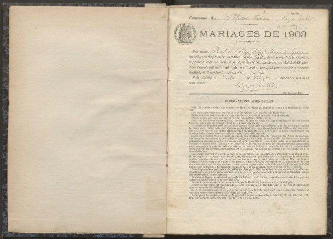 Mariages (1903-1921).