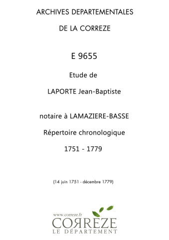 Répertoire chronologique : 17 juin 1751-décembre 1779