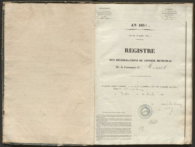 Délibérations du conseil municipal. 13 mai 1838-28 juin 1857