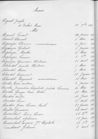 Tables décennales des naissances (1913-1922)