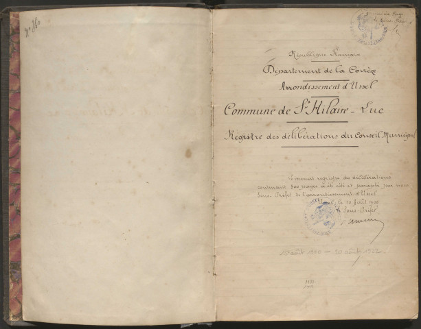 Délibérations du conseil municipal. 15 août 1900-20 août 1922