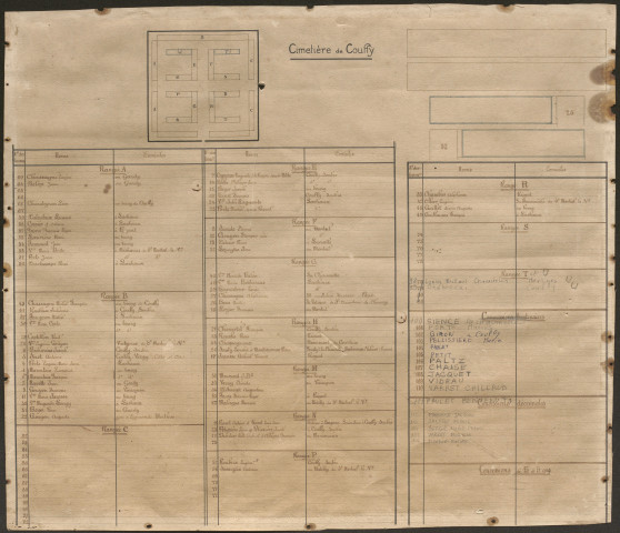 Plan des concessions du cimetière. Sans date