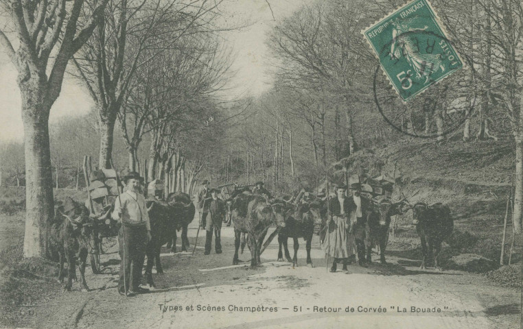 Folklore : "Types et scènes champêtres - 51 - Retour de corvée "La Bouade"".