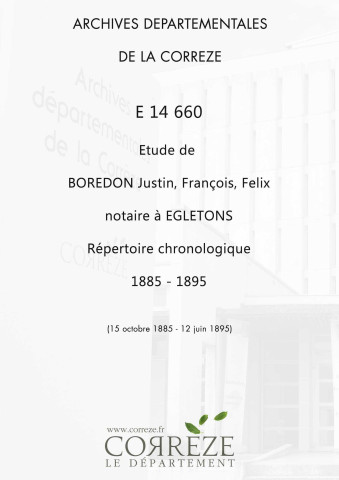 Répertoire chronologique : 15 octobre 1885-12 juin 1895