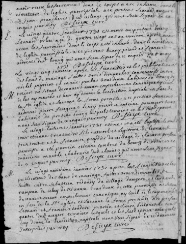 Baptêmes, mariages, sépultures (1731-1753)