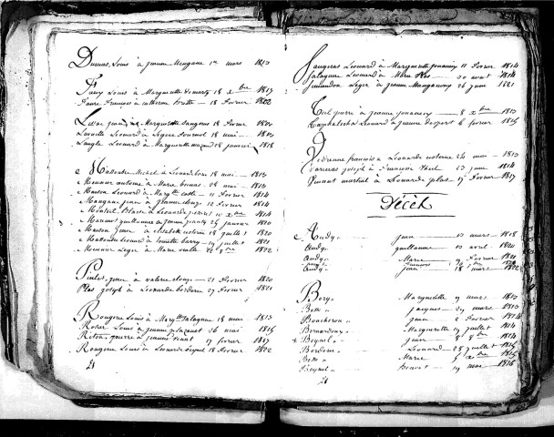 Tables décennales des mariages (1813-1822)