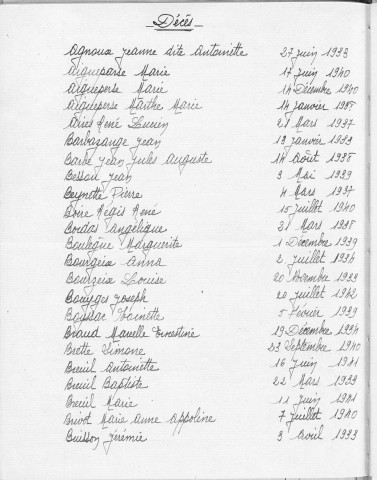 Tables décennales des décès (1933-1942)
