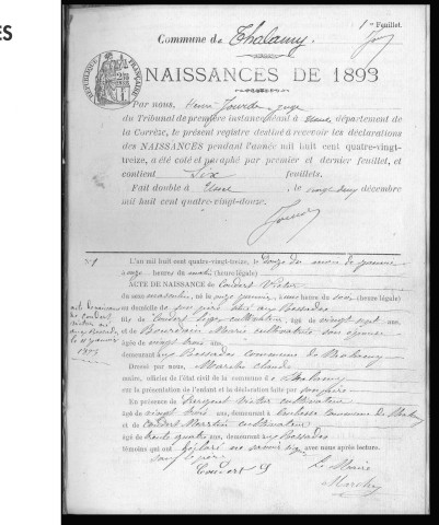 Naissances, mariages, décès (1893-1902)