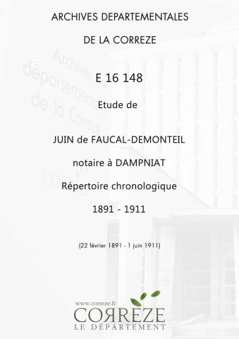 Répertoire chronologique : 22 février 1891-1 juin 1911