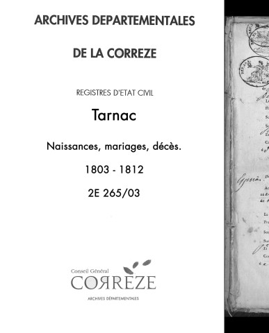 Naissances, mariages, décès (1803-1812)