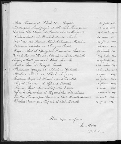 Tables décennales des mariages (1943-1952)