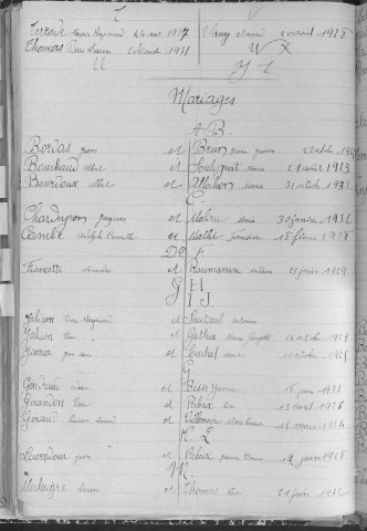 Tables décennales des mariages (1943-1952)