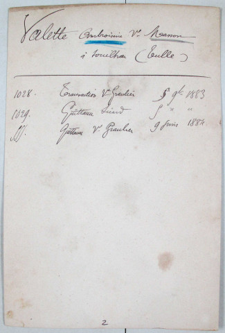 Répertoire alphabétique sur fiches : Valette-Véral