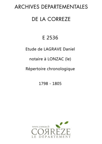 Répertoire chronologique : 1798-1805
