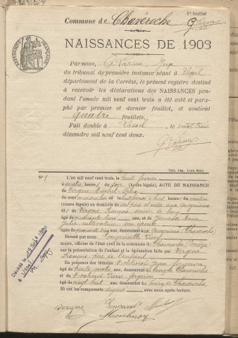 Naissances, mariages, décès (1903-1912).