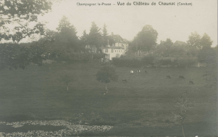 Champagnac-la-Prune : "Champagnac-la-Prune Vue du château de Chaunac (Corrèze) ".