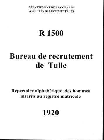 Classe 1920 : table alphabétique.