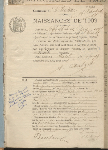 Naissances, mariages, décès (1903-1912).